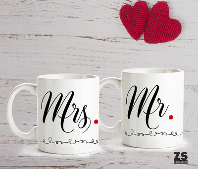 Set de dos tazas de cerámica Mr. y Mrs.