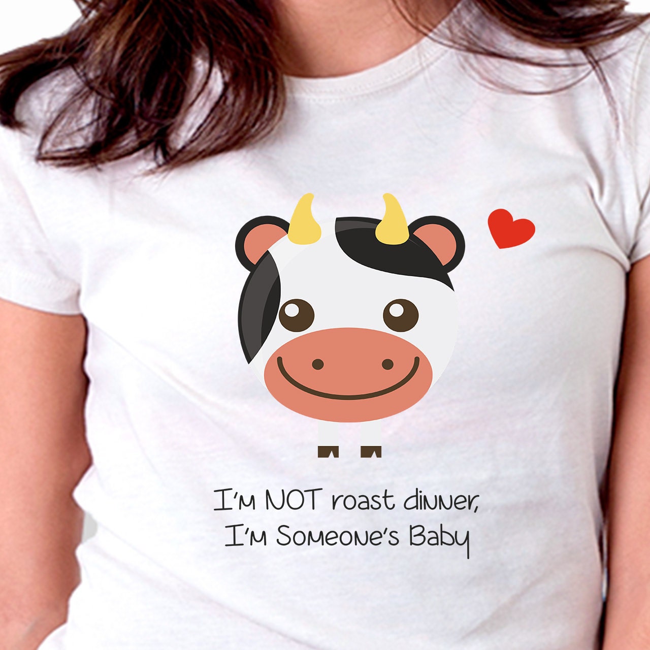 Camiseta con diseño vegano "I'm not roast dinner, i'm someone's baby"