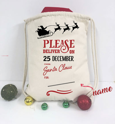 Saco para regalos de Navidad, bolso de Navidad personalizado, bolso de Navidad personalizado con el nombre del niño, regalo de navidad para niños, texto en inglés