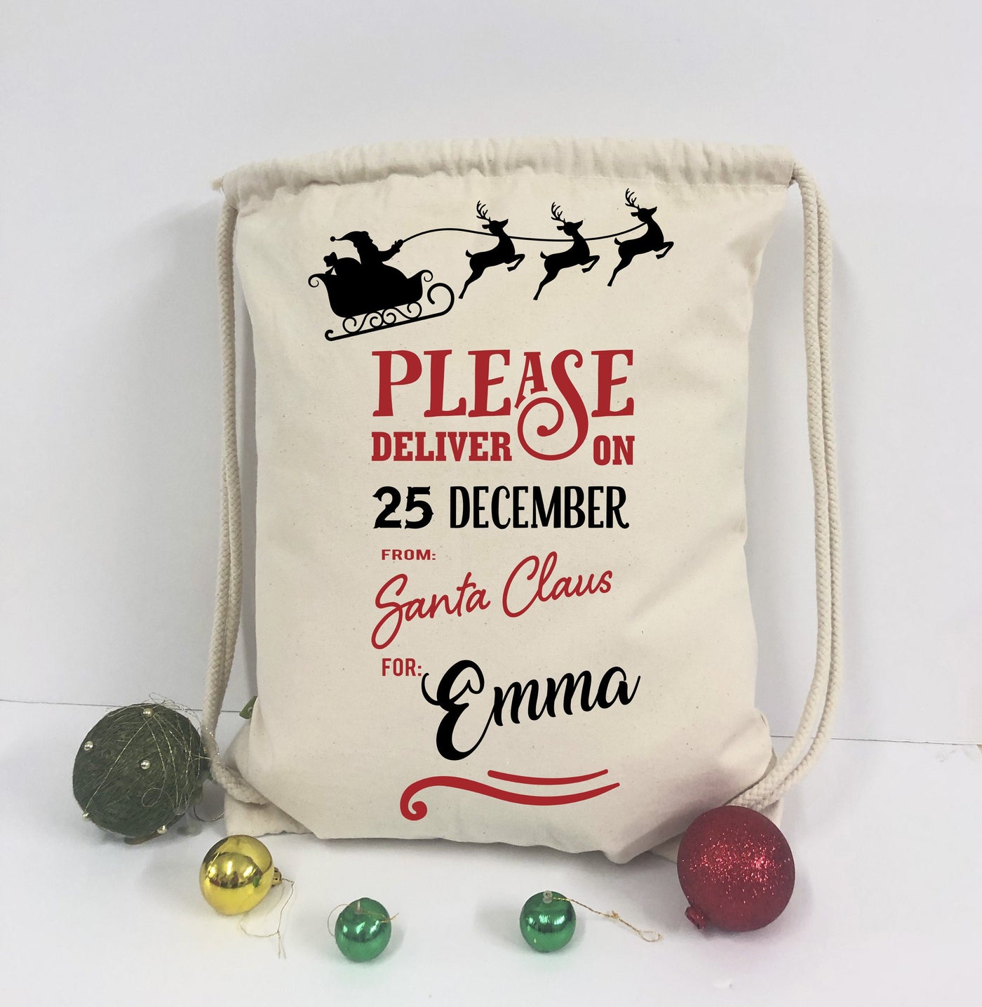 Saco para regalos de Navidad, bolso de Navidad personalizado, bolso de Navidad personalizado con el nombre del niño, regalo de navidad para niños, texto en inglés