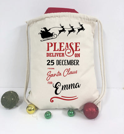 Saco para regalos de Navidad, bolso de Navidad personalizado, bolso de Navidad personalizado con el nombre del niño, regalo de navidad para niños, texto en inglés