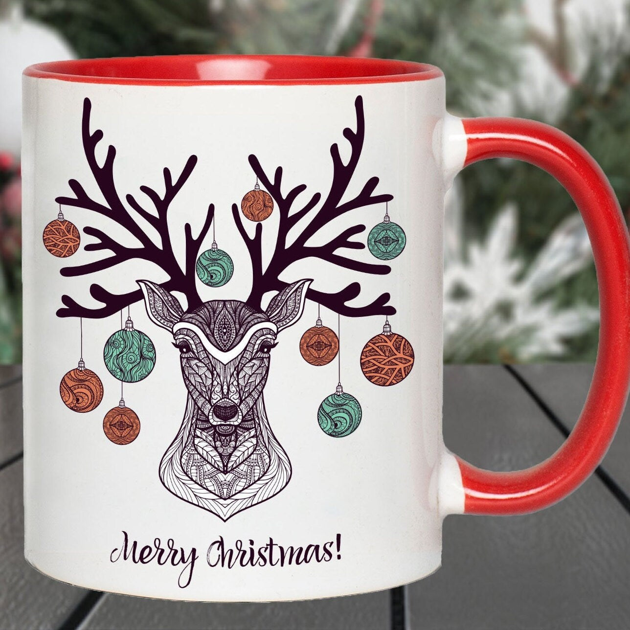 Taza roja de Navidad, taza de Rodolfo, decoración de Navidad, regalo de Navidad, decoración para la mesa de Navidad
